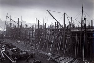 El rompehielos transbordador de trenes SS Baikal en construcción por Sir W.G. Armstrong Mitchell and Co. Ltd., en el astillero Low Walker, Newcastle upon Tyne en 1896, Número de astillero 647, Lago Baikal